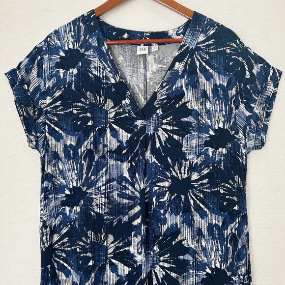 Gap Dress Women M Navy White Floral Tropical Pockets Mini Poolside Beachy Cruise - Picture 7 of 12